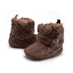 Детские сапоги Мягкий хлопок Зимние теплые вязаные детские Девичьи зимние сапоги обувь на плоской подошве с малыша детская обувь для