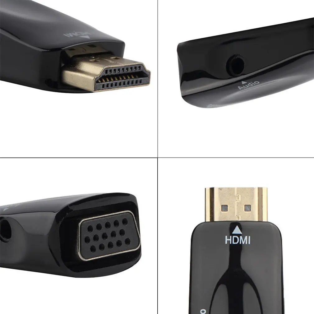 HDMI мужчина к вставной конвертер для VGA коробка адаптер с аудио кабель для ПК HDTV с 3,5 мм аудиокабель AV для ПК Черный дропшиппинг