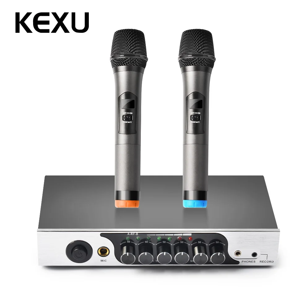 

KEXU UHF Dual Channel Wireless Handheld Microphone, Easy-to-use Karaoke Wireless Microphone System for Family Party,Church