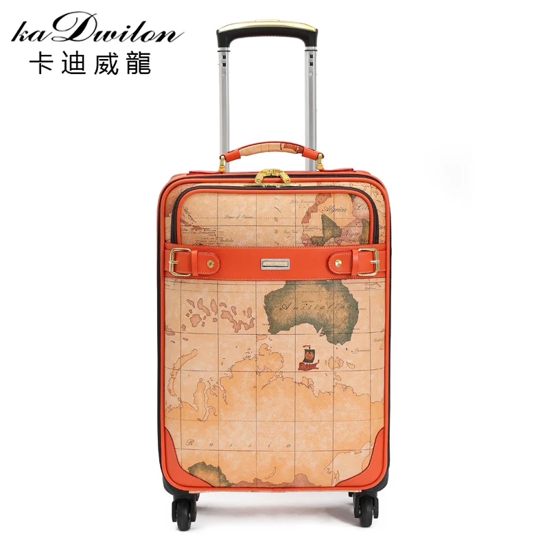 

Vintage commercial trolley luggage travel bag universal wheels world map bags luggage,16 20 22inches retro luggage bags