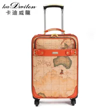 Vintage commercial trolley luggage travel bag universal wheels world map bags luggage,16 20 22inches retro luggage bags