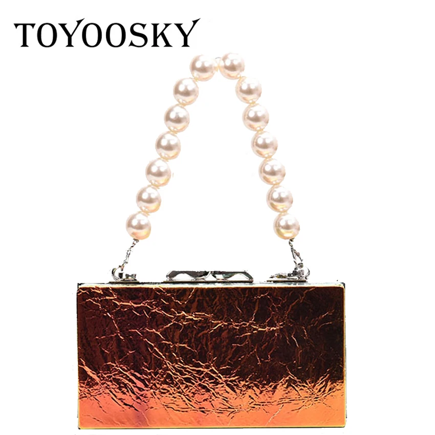 

TOYOOSKY Gradient Color Laser Box Design Shoulder Bag Pearl Handle Totes Women Handbag Clutch Female Chain Purse Crossbody Bag