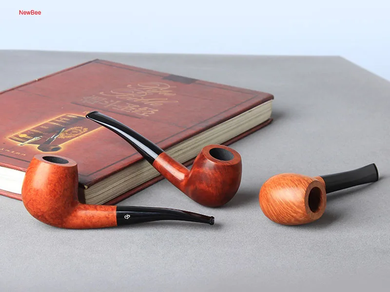 ft5-Briar Wood Tobacco Pipe 9mm Activated Carbon Bent Type Arylic Mouthpiece 148mm Length