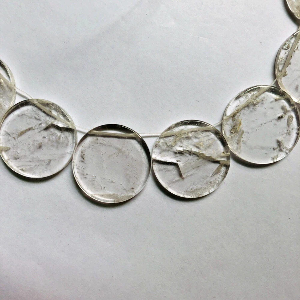 Wholesale 1string Natural Rock Crytal Clear Quartz Beads Round Coin Beads Side Drilled For Gem Necklace Jewelry Making,13