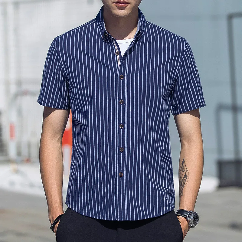 

Spring Summer Shirt Men Clothes 2019 Korean Elegant Streetwear 100% Cotton Mens Shirts Business Casual Men Tops D802 ZT2493