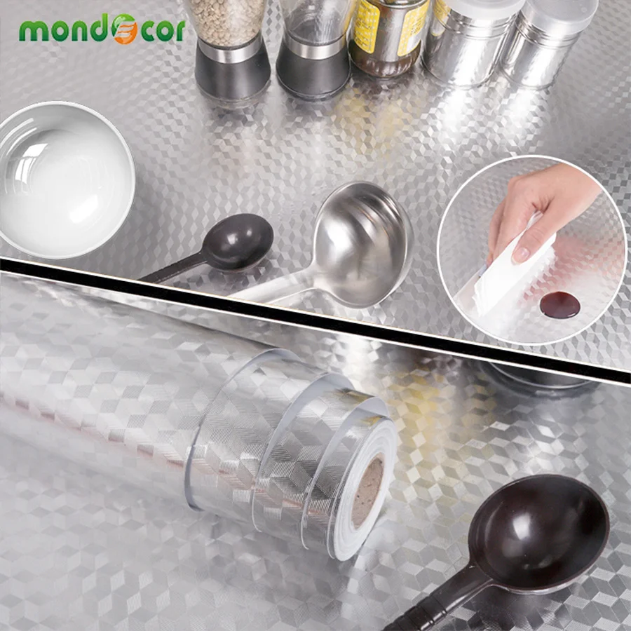 

New PVC Metal Aluminum Foil Oil-proof Wall Sticker Kitchen Cupboard Waterproof Self Adhesive Wallpaper DIY Home Decor Stickers