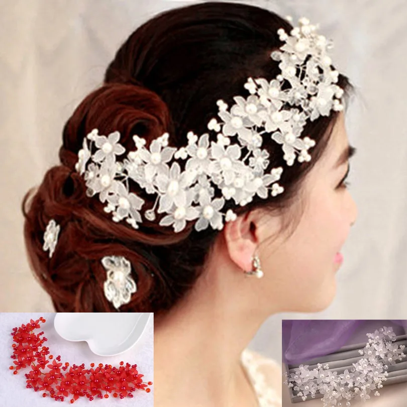 Fashion Gold Silver Hair Vine Bridal Headband Accessories Red White