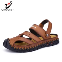 Летняя коллекция от бренда vesonal из натуральной кожи для прогулок, мужская обувь, сандали ручной работы в классическом стиле для мужчин мягкая прогулочная обувь пляжные сандалии; сандалии без задника с открытыми пальцами