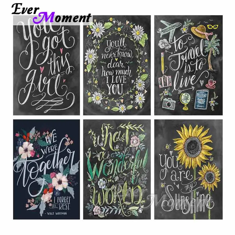 

Ever Moment Diamond Painting Blackboard Flower Picture Mosaic Full Square Drill Diamond Embroidery Cross Stitch 5D DIY S2F1070
