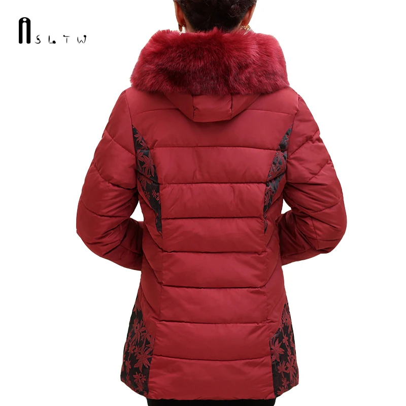 XL-5XL, зимняя женская куртка, плюс размер, одноцветная стеганая куртка, Женское пальто с меховым воротником, Женская парка среднего возраста J299