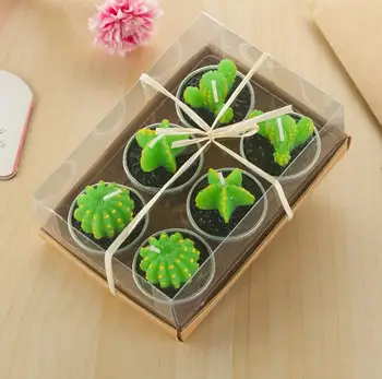 

Cute Cactus Tealight Candles Handmade Set of 6 Pieces Mini Succulent Plant Candle Home Decor Party Wedding Favors Gift SN898