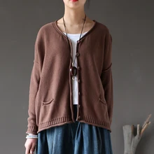 Johnature, новинка, Осенний женский винтажный свитер, хлопок, удобный, мягкий, однотонный, жакет с круглым вырезом, Повседневный Кардиган, Свитер