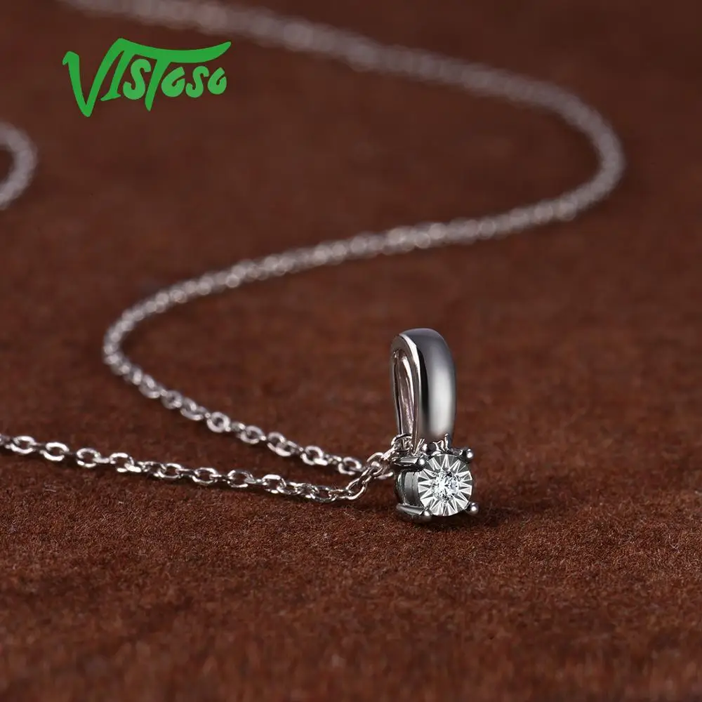 VISTOSO Pure 14K 585 белое золото сверкающая иллюзия набор чудо тарелка алмазный кулон