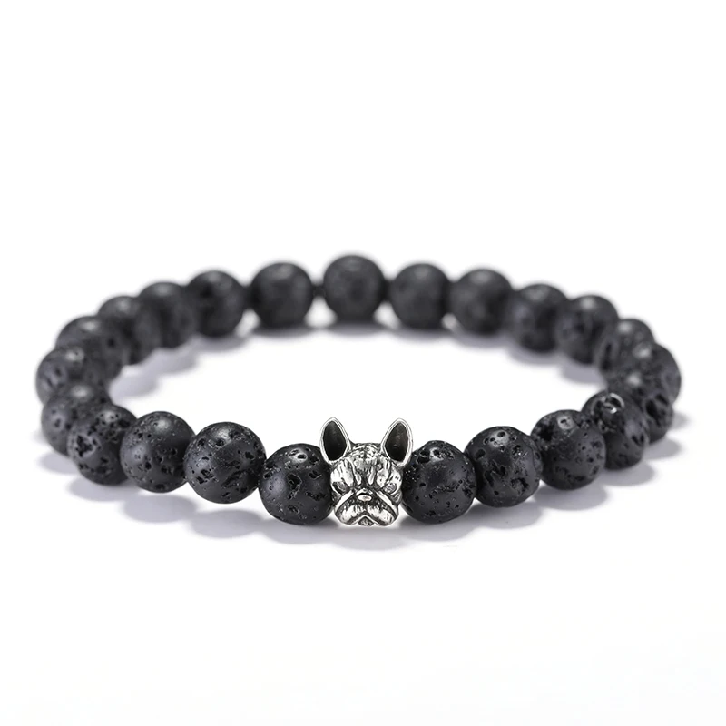 Natural Stone French Bulldog Beaded Bracelet