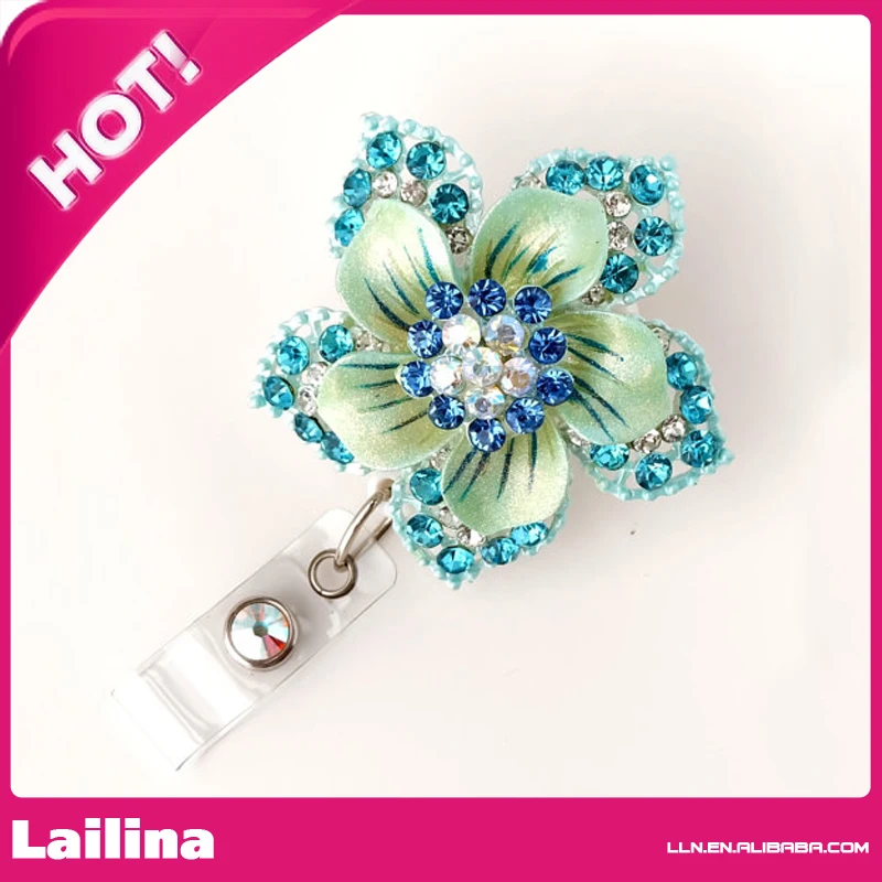 

Blue Hawaiian Flower Bling - Pretty Badge Pull - Unique Badge Reel - Stylish ID Clip - Nurse Jewelry - Teacher Gift - RN Badge