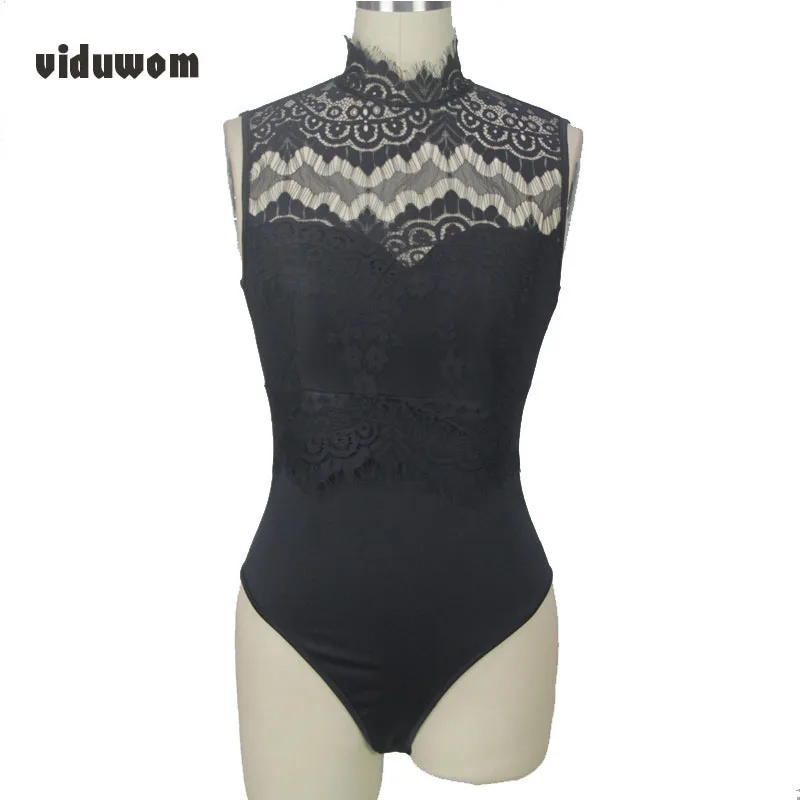 

Autumn sleeveless Lace Sexy Club Skinny Solid Women Bodysuits Black M L Size Ladys Jumpsuits