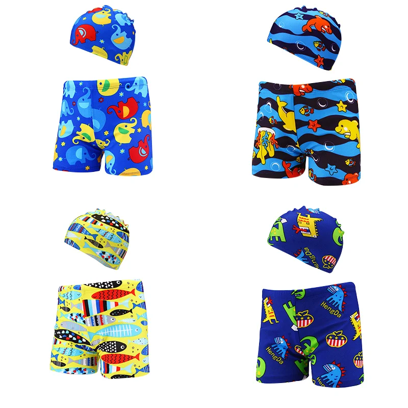 

XXL Baby boys swim trunks with cap animal printed Swimwear Toddler children's Swimsuits summer beach board shorts bathing suit