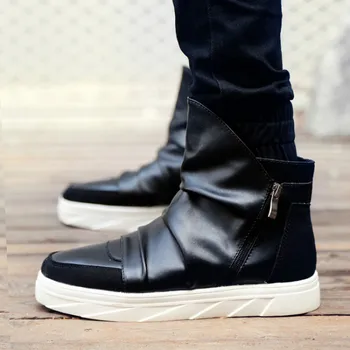 

Brand Fashion Autumn Style Soft Men Boots 2020 High Top Zipper All Black Shoes for Male Outdoor Cool Botas Hombre Size 39-44