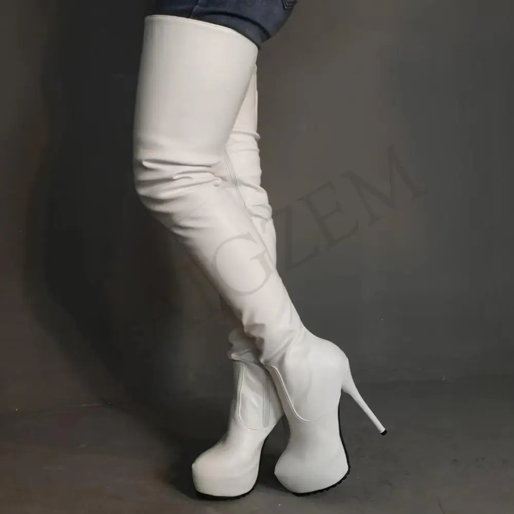 LAIGZEM FASHION Women Over-the-Knee Boots Platform High Heels Black Blue Brown Burgundy Long Boots Botines Mujer Big Size 4-19 (9)