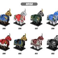 Ornamet для средневекового замок Рыцари Скелет белые лошади Черная лошадь военный лошадь Детские Конструкторы Игрушки