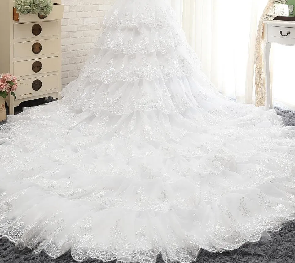 Роскошное платье со стразами, бисером, аппликацией, милым шлейф со складками, блестящее бальное платье Кристалл, кружевное свадебное