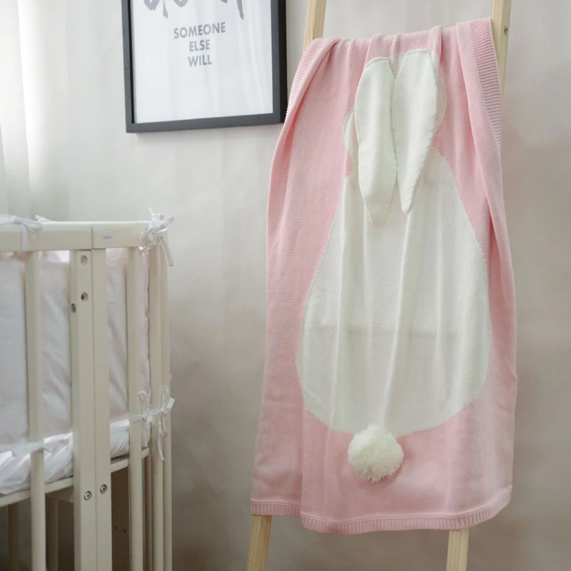 

100% Cotton Knitted Blankets Rabbit Knitted Swaddling Blanket Cute Gray Bed Sofa Cobertores Mantas BedSpread Bath Towels Gift