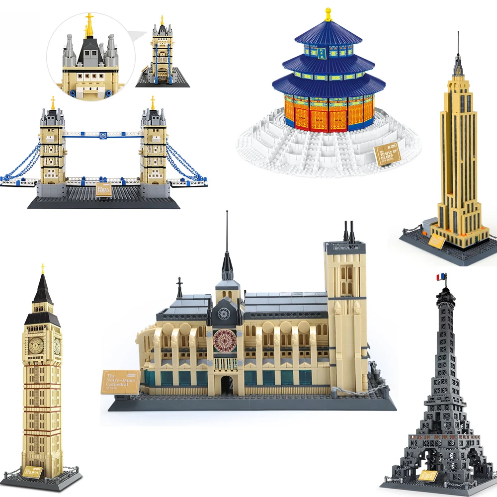 

2019 compatible Legoing City architecture Landmarks Taj Mahal Eiffel Tower Big Ben Bridge Paris London Moscow building blocks
