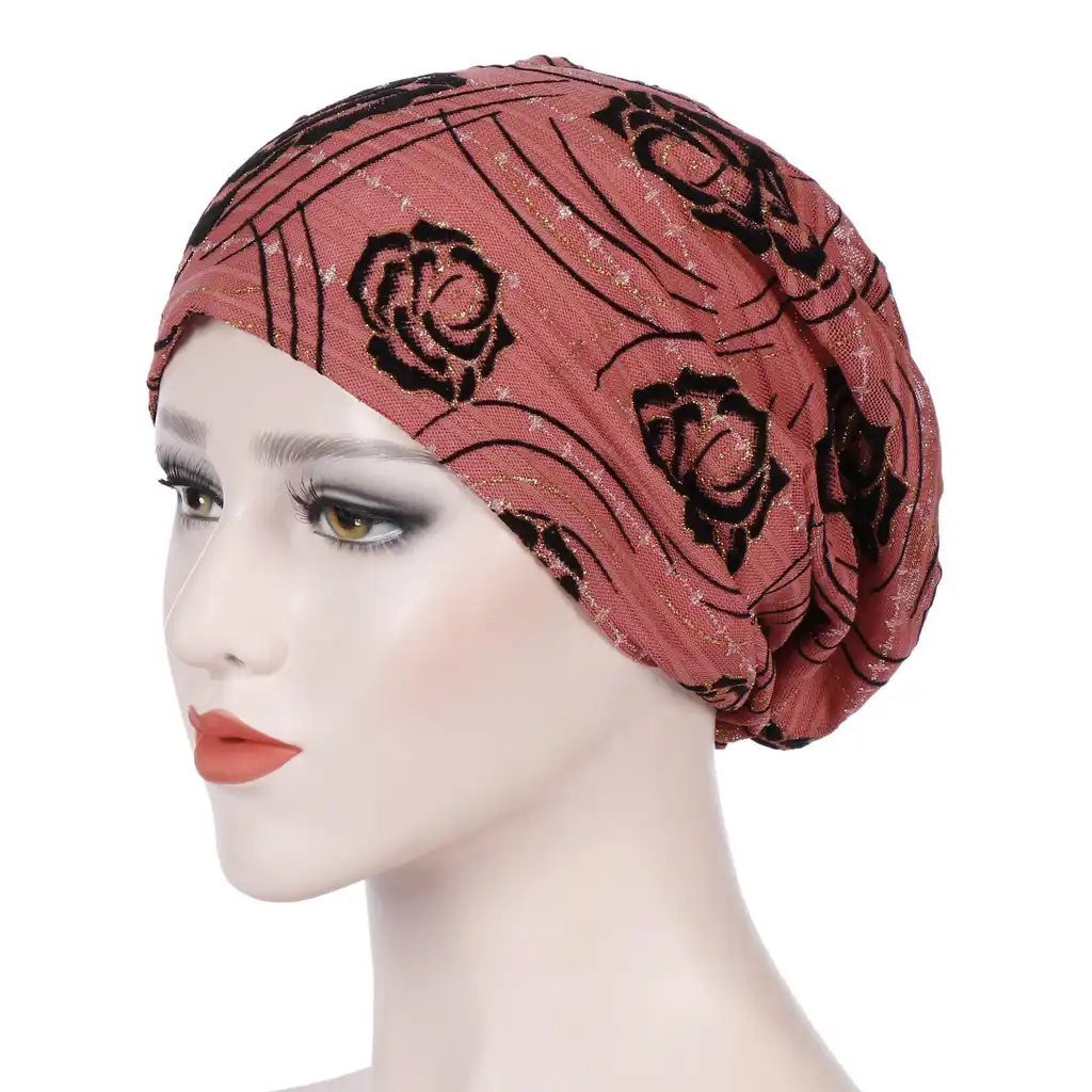 Donna Indiano Elasticizzato Chemio A pieghe Fiore Turbante Cappello Testa Avvolgere Hijab Cap