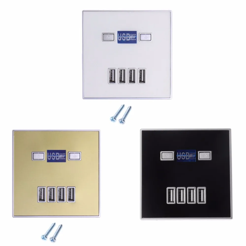 

220V 4A 86 Type 4 USB Ports WallPower Socket Adapter Charger Panel Quick Charge Electrical Outlet 3 Colors