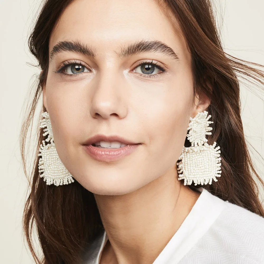 

Best lady Luxury Handmade Beaded Earrings Women Girls Bridal Wedding Gift Statement Jewelry Lover Heart Drop Dangle Earrings Hot