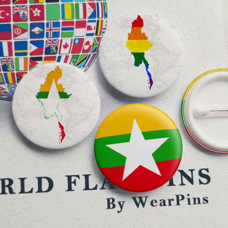 

Myanmar Flag Map Tin Button Pins LGBT Gay Rainbow Pride Tin Button Badges