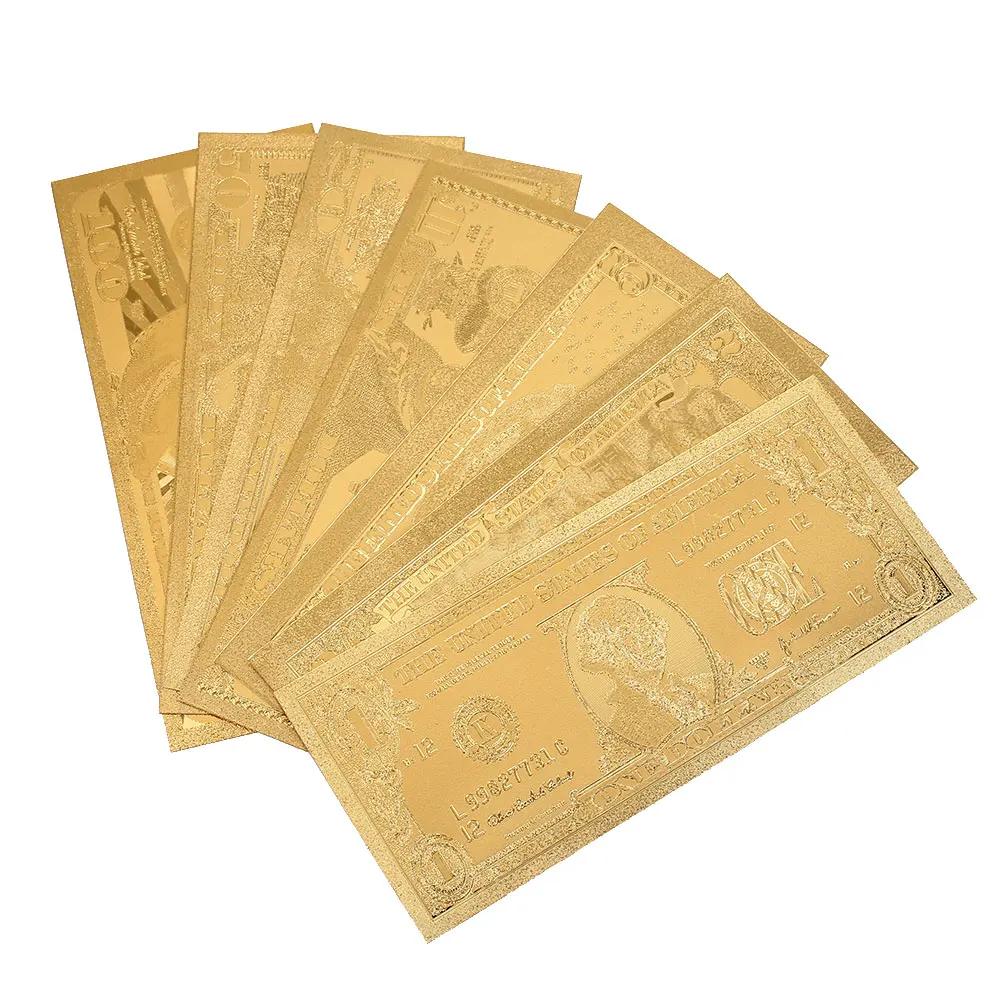 

Antique Plated Decoration 24K Gold Plated Dollars Fake Money Banknotes Realistic 7PCS/Set High Quality Coin Dorpshipping