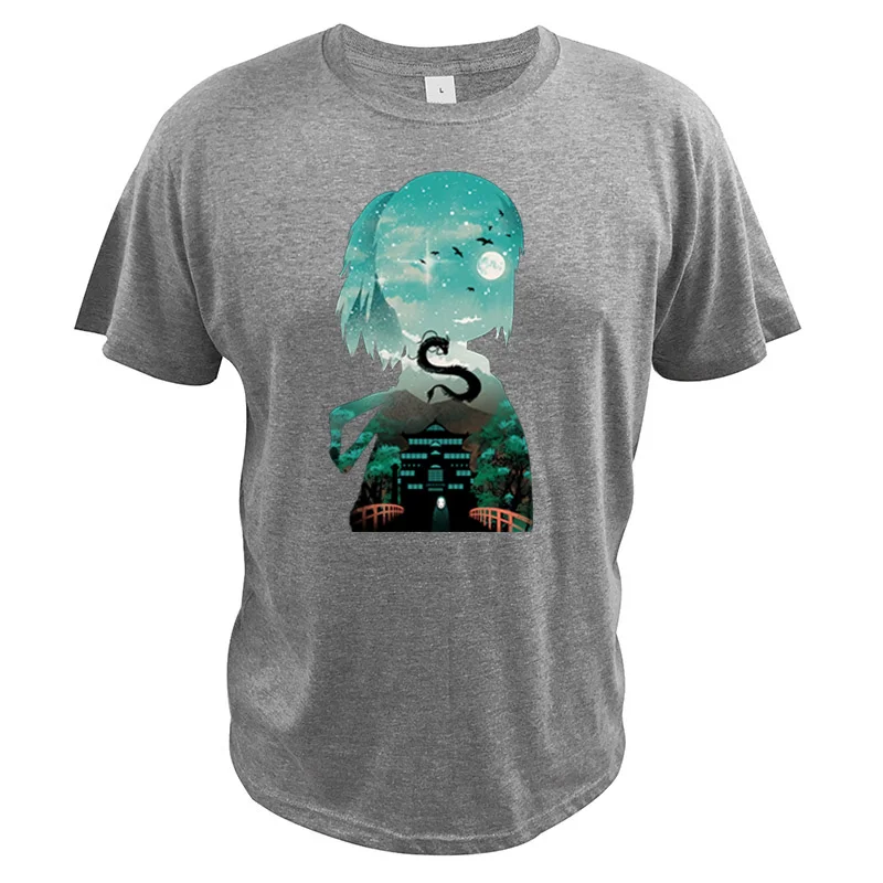 Футболка с рисунком унесенных призраками Огино чихиро и дракон, хлопковая летняя футболка с рисунком Хаяо Миядзаки, европейский размер - Цвет: Серый