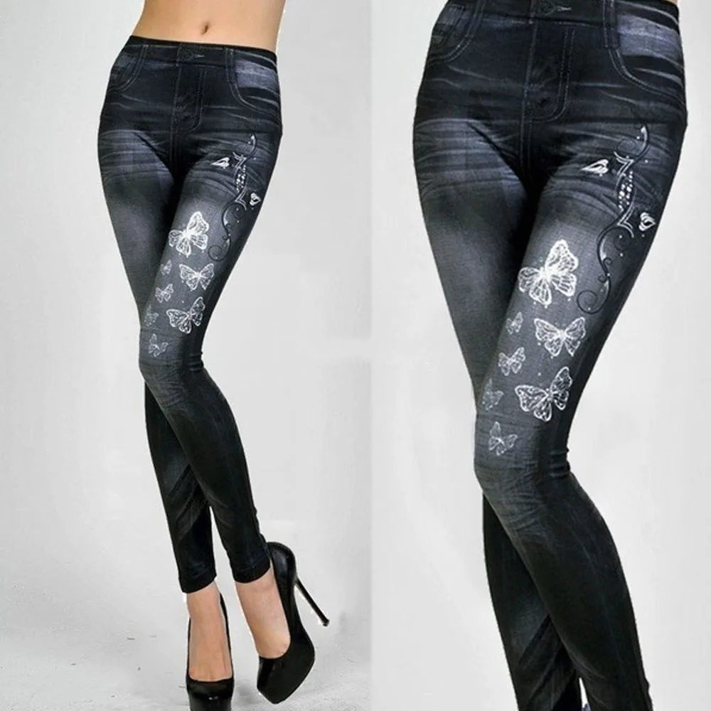 Jeans Women's Jeans Print Casual Slim Cropped Pants Leggings Fitness Large Size XXXL