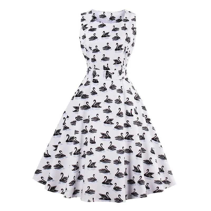 Kostlish 9 Style Print Summer Dress Women 2017 Sleeveless Swing 1950s Hepburn Vintage Tunic Dress Elegant Party Dresses Sundress (17)
