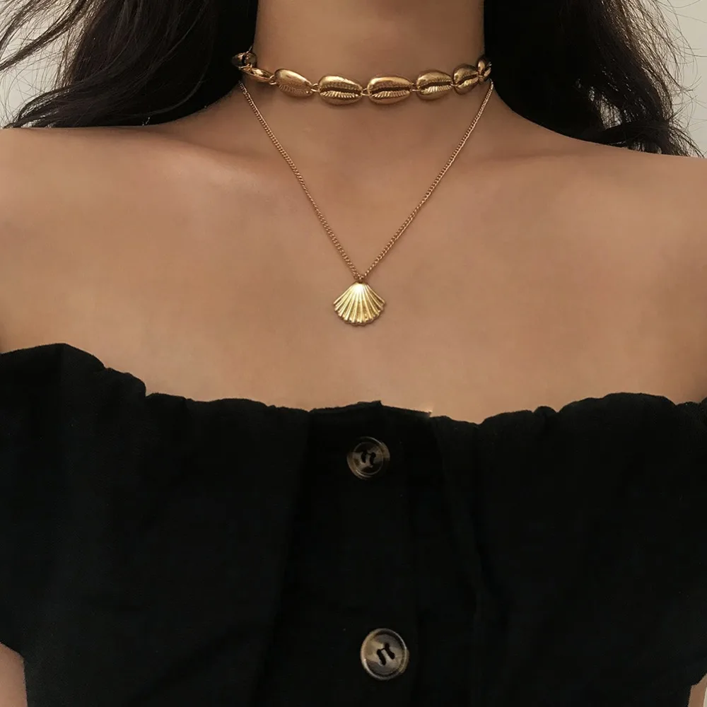 Boho Hawaiian Alloy Shell Necklace Choker Jewelry Beach Tassel Necklace