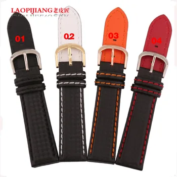 

New wholsale carbon fiber strap thong bottom real leather belt soft red line 18mm 20mm 22mm 24mm men's watch group accessories