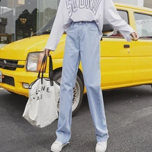 Pantalones vaqueros Harlan holgados retro 2019nuevo azul marino con agujeros pantalones vaqueros de pierna ancha cintura alta de брюки azul marino hazelnut