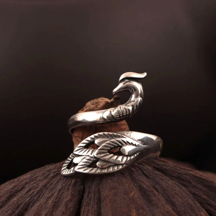 Peacock Rings 100% Sterling 925 silver Jewelry Vintage Adjustable rings for women gift