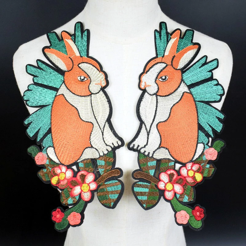 

1 pair Rabbit Head Flower Patches Sew on Applique Patches Embroidery Stickers Craft Sewing Accessories NL268