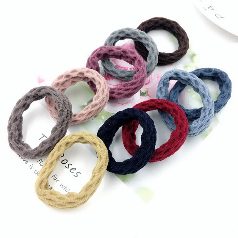 50PCS 5.0cm Jacquard Net Check Knitted Hair Ties Hair Bands Seamless