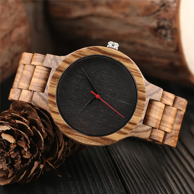 Vintage Clock Wood Mens Watches Creative Dark Dial Natural Handicraft Full Wooden Sport Clock Male Analog 3