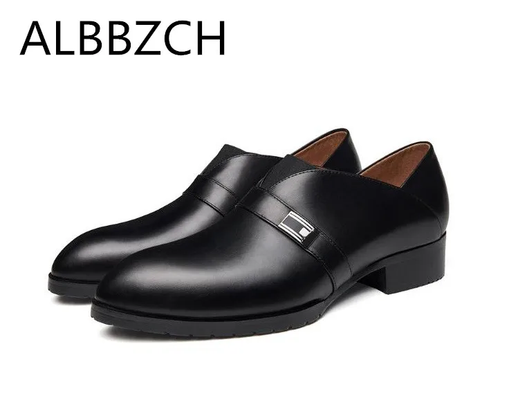 

New men's genuine leather casual shoes fashion loafers pointed toe slip on business leisure shoes mens career work dress shoes