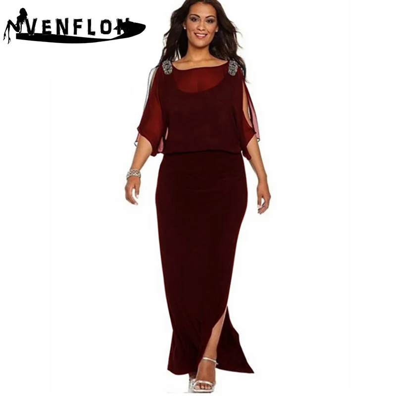 VENFLON Chiffon Spring Summer Dress Women 2019 Casual Plus Size Diamonds Dress Vintage Sexy Evening Party Dress Female 6XL