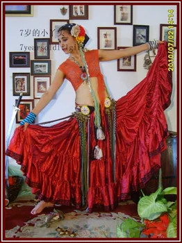 

ATS tribal belly dance Satin silk 4 layer 16yards skirt with lace 8EX01-13