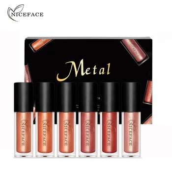 

6Pcs/set Cosmetics Metal Lip Gloss Set Matte Liquid Lipstick Metallic Lipgloss Professional Lip Makeup Waterproof Lipstick