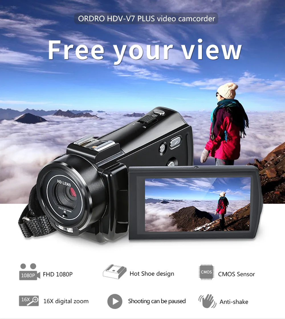 HIPERDEAL ORDRO V7 Plus HD 1080P видеокамера 16X цифровой зум DV камера внешний микрофон профессиональная цифровая камера
