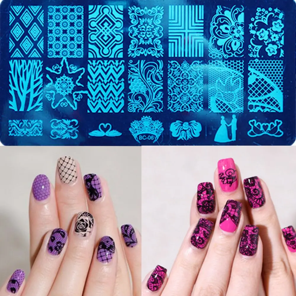 

1 Pc Rectangle Nail Stamping Plate Nail Art Stamping Image Plate Cute Design Nail Stamp Template 21 Patterns For BC