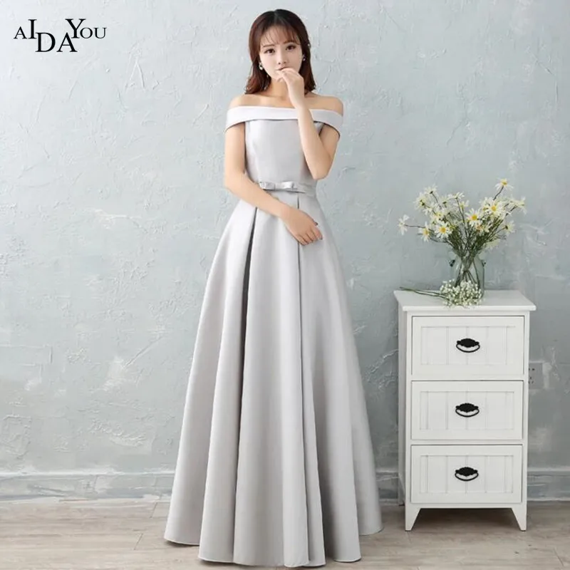 

2018 Spring Autumn Elegant Dresses for Banquet Female Satin A-line Lace up Back Slim Dress Solid Color Big Size S-2XL ouc2636