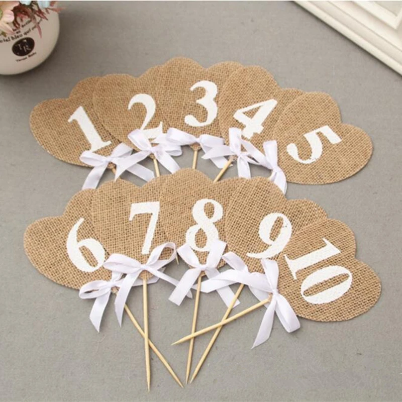 RUSTIC HESSIAN 10PCS TABLE NUMBERS WEDDING BIRTHDAY PARTY ENGAGEMENT DECORATION 
